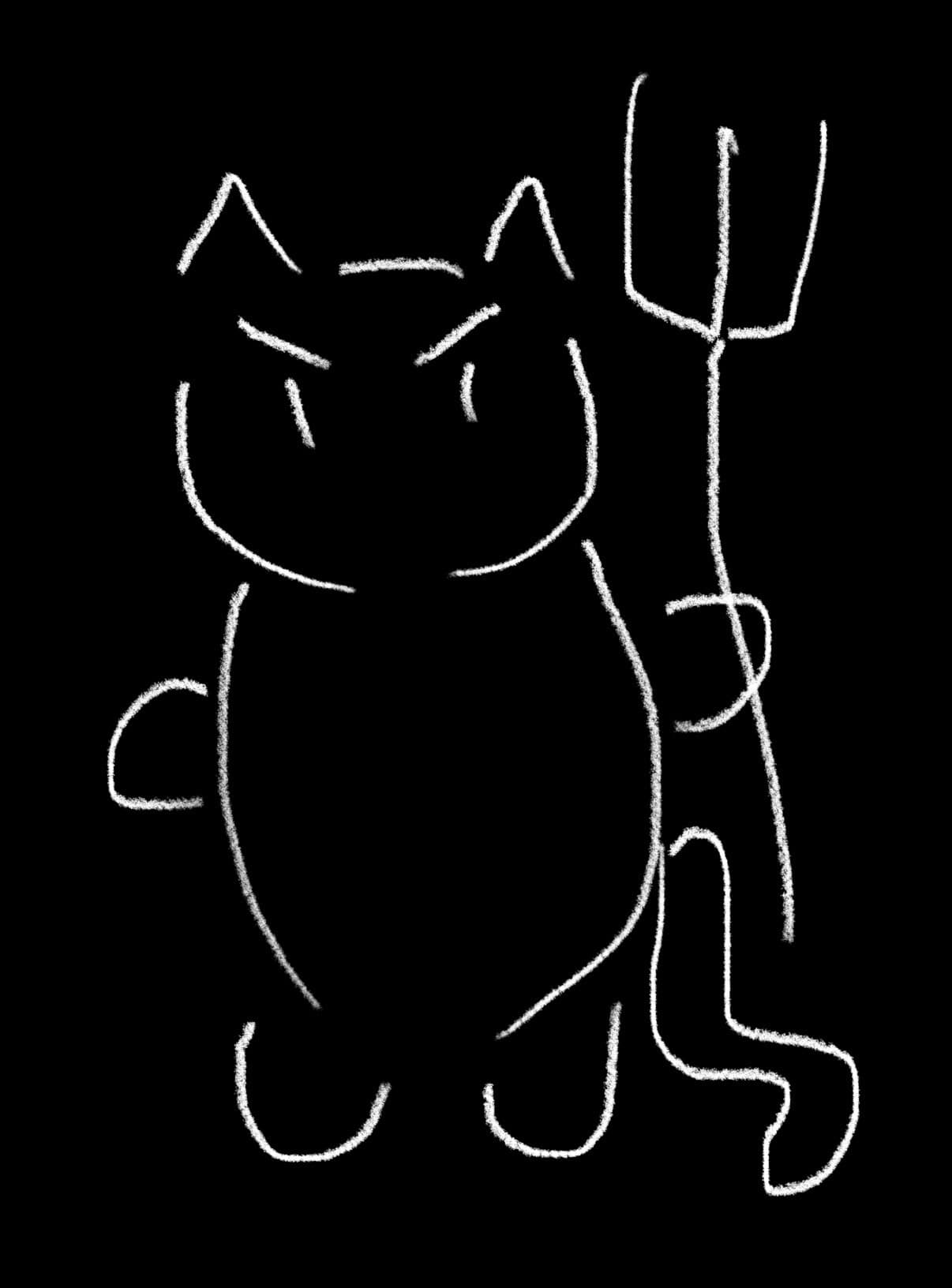 angry cat with a pitchfork watch out