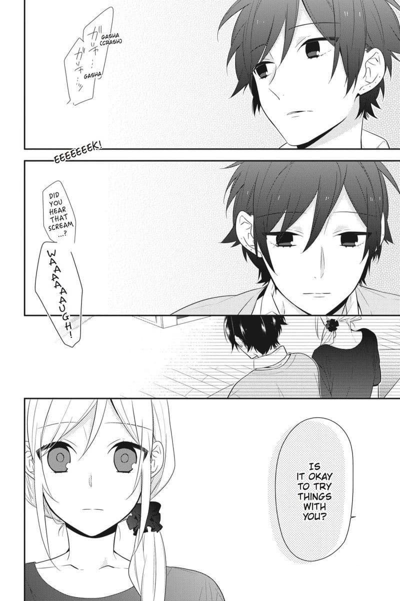 I don't like the facial expressions that much in this panel. You can't take out the words
and visualize the emotions, because it feels like, the emotions aren't drawn very indicatively. But
the text is kind of heavy. It's spoken casually, but it's actually pretty important, because he's
lightly conveying that he sees her in that way, but he's also very careful. There's just enough
lightness to not leave pressure (this doesn't read as ambiguous but the prior context is needed).